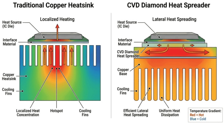 Heatsink na Tagulla na Gargajiya da CVD Diamond Heat Spreader